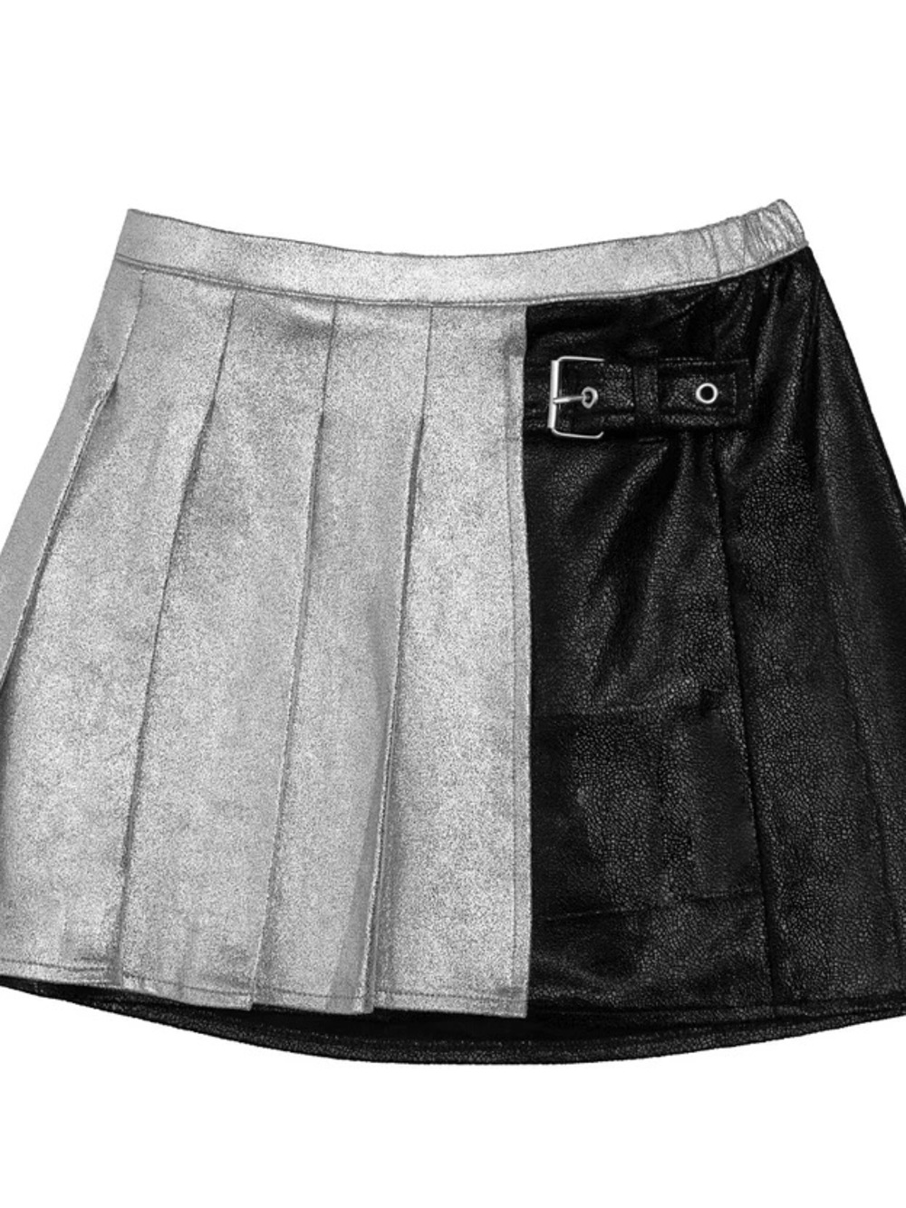 MIA Metallic Silver Black Pleated Skirt